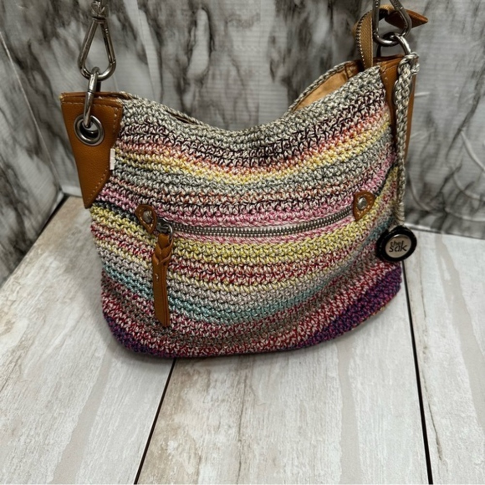 The Sak Multicolor Crochet Shoulder Bag Silver Hardware Y2K Hobo Boho Fairycore